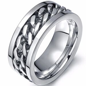 Men's Stainless Steel Spinner Ring - Tire Texture